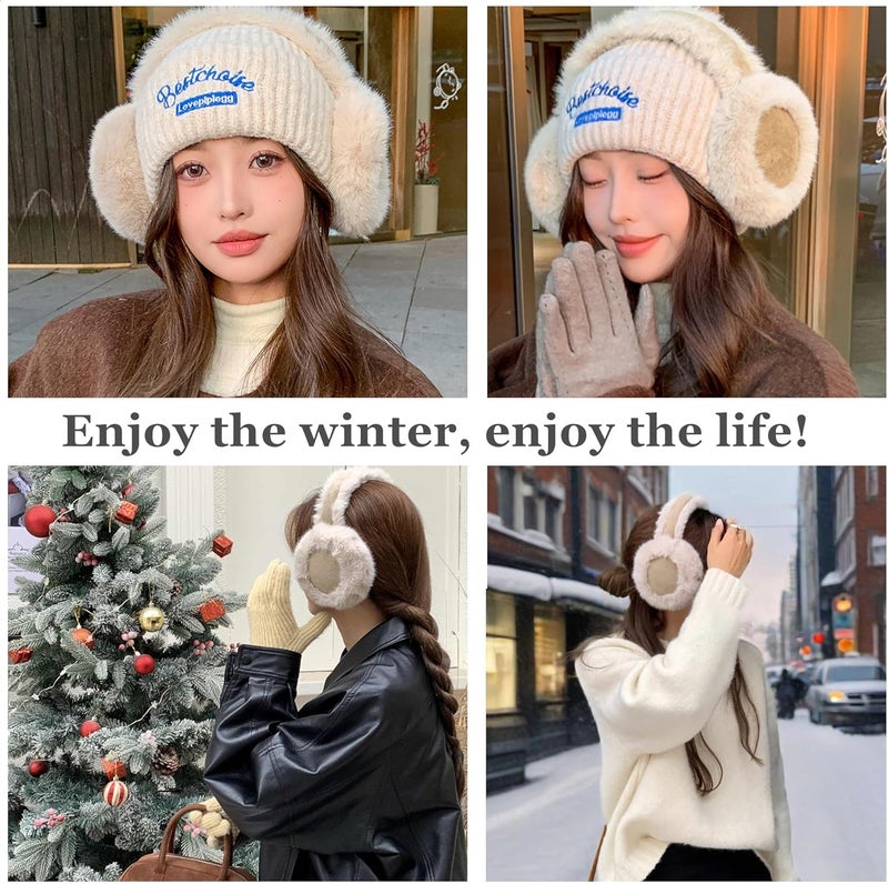 Fsmiling Winter Ear Muffs For Women Fuzzy Earmuffs Adjustable Ear Warmer Foldable - Image 4